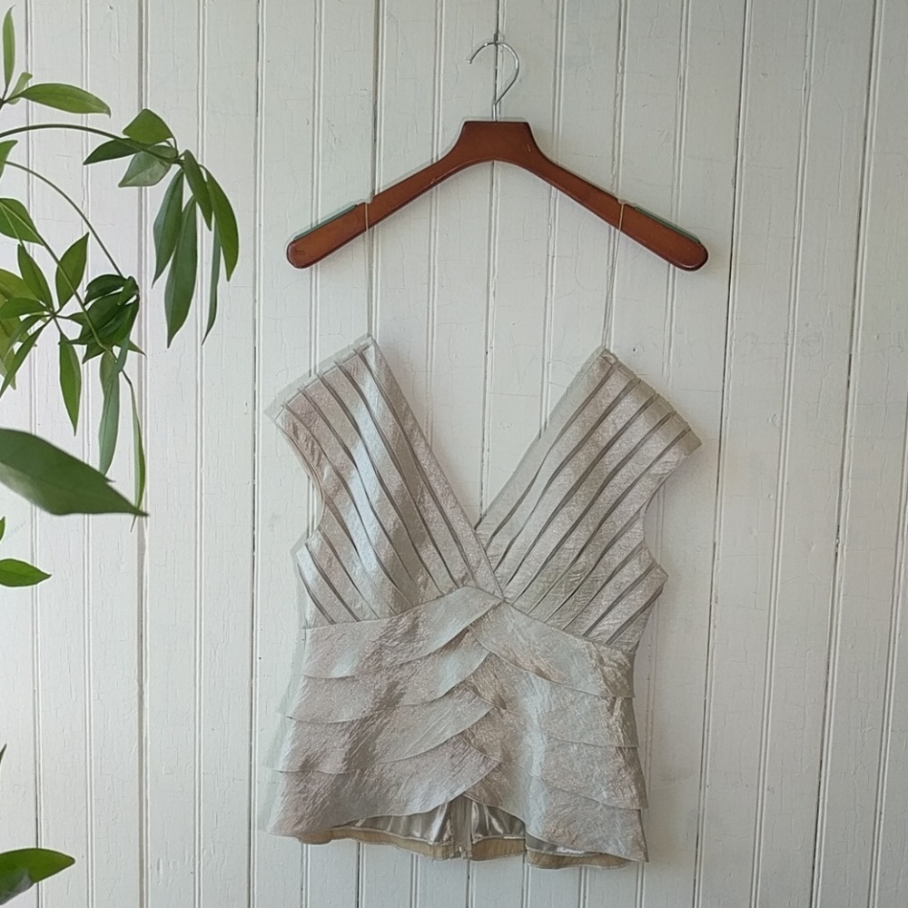 Adrianna Papell gold shimmer crepe top 10